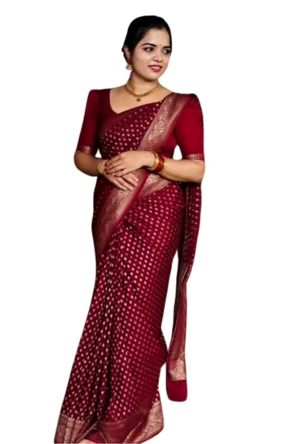 Women's Silk Printed Saree With Unstitched Blouse 5.5Mtr (Maroon)
