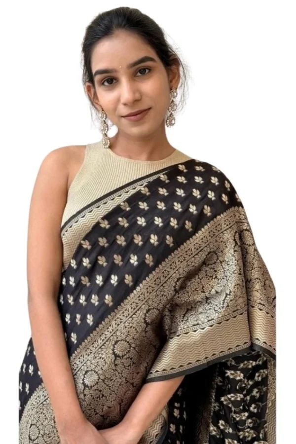 Women's Silk Printed Saree With Unstitched Blouse 5.5Mtr (Black)