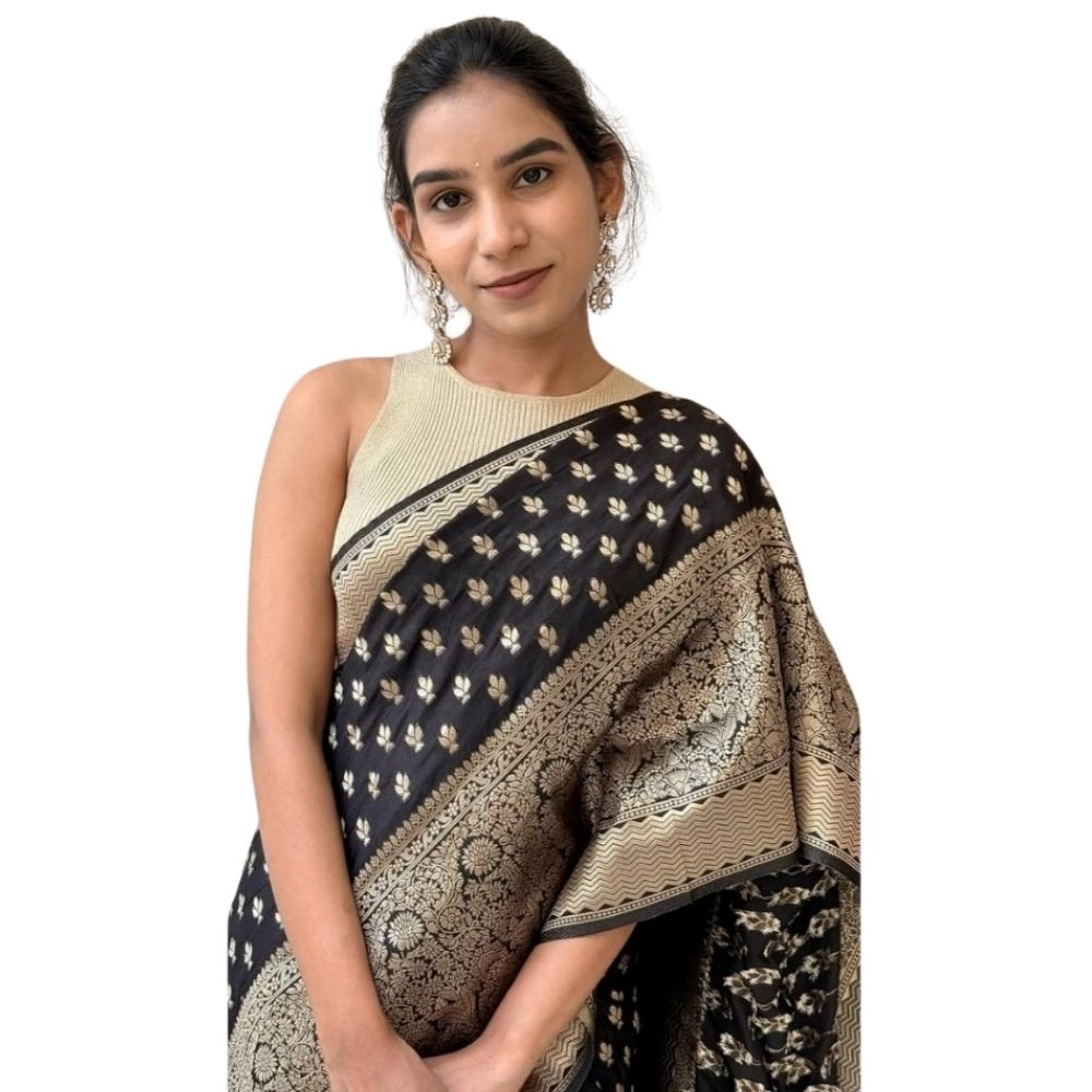 54466128335_51bfe0c196_o_d-1000x1000-1.webp Women's Silk Printed Saree With Unstitched Blouse 5.5Mtr (Black) - Image 1