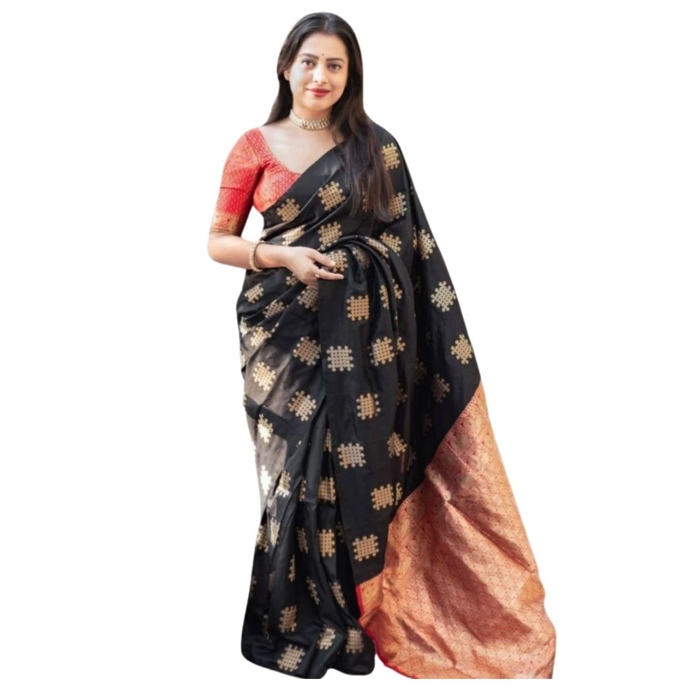 54466128835_4f1539ece4_o_d-1000x1000-1.webp Women's Silk Printed Saree With Unstitched Blouse 5.5Mtr (Blacl-Orange) - Image 1