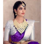 Women's Soft Lichi Silk Printed Saree With Unstitched Blouse 5.5Mtr (Purple) - Image 3