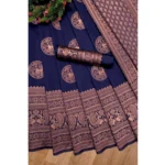 Women's Soft Lichi Silk Printed Saree With Unstitched Blouse 5.5Mtr (Navy Blue) - Image 2