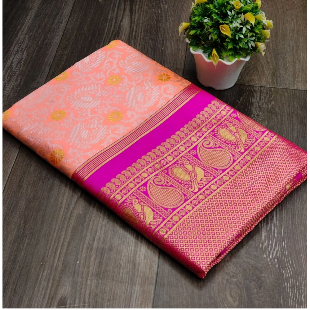 54471725772_36a622a1fa_o_d-1000x1000-1.webp Women's Soft Lichi Silk Printed Saree With Unstitched Blouse 5.5Mtr (Pink) - Image 1