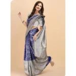Women's Soft Lichi Silk Printed Saree With Unstitched Blouse 5.5Mtr (Blue) - Image 4
