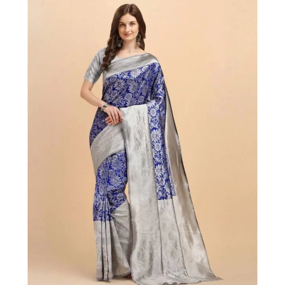 54471726017_10e7ccbab0_o_d-1000x1000-1.webp Women's Soft Lichi Silk Printed Saree With Unstitched Blouse 5.5Mtr (Blue) - Image 1