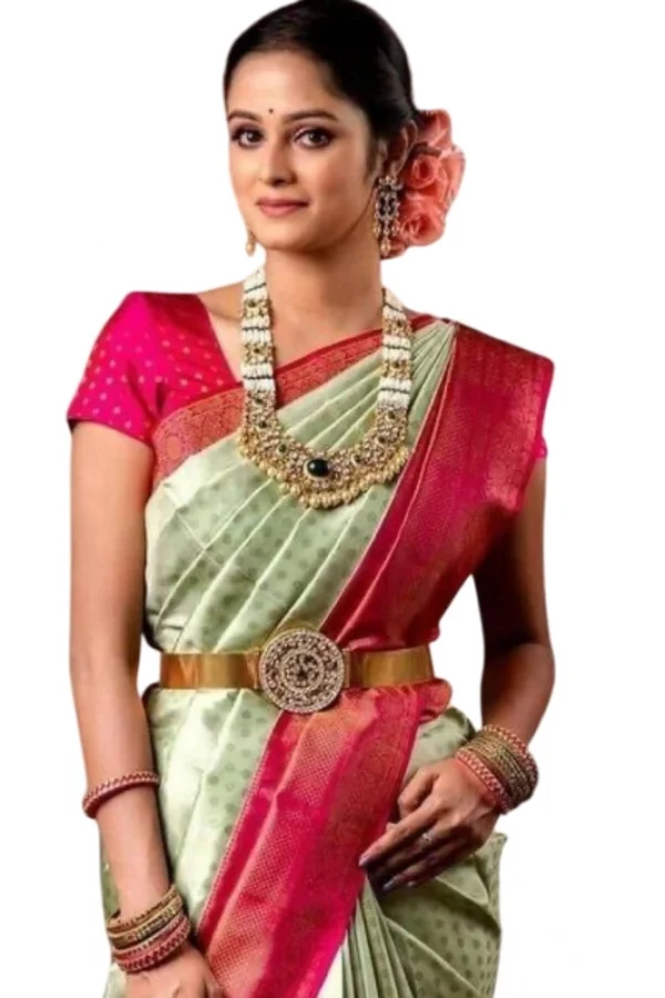 Women's Soft Lichi Silk Printed Saree With Unstitched Blouse 5.5Mtr (Light Green)