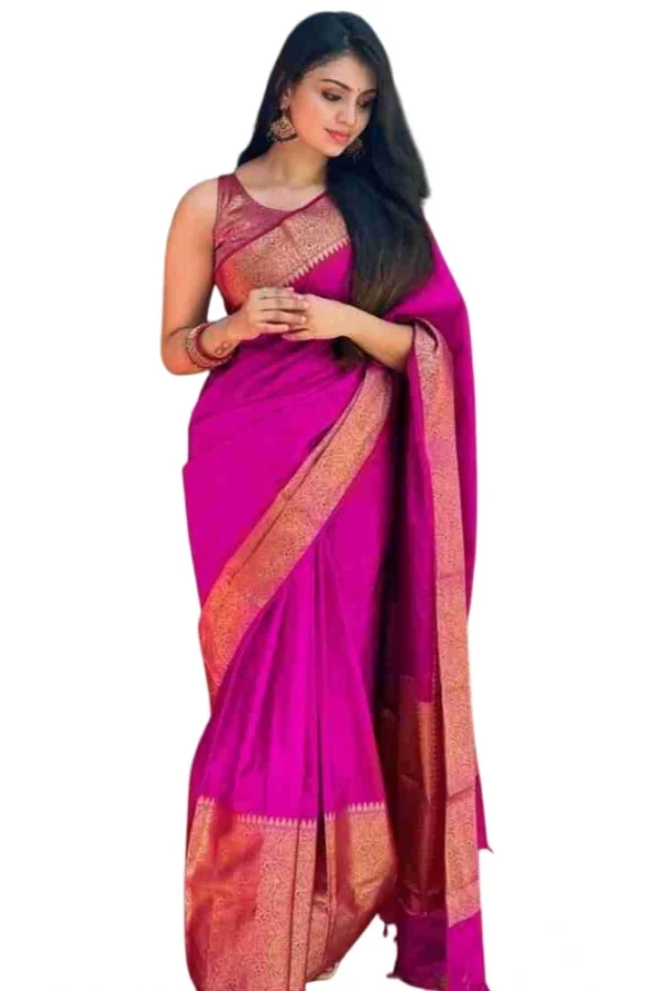 Women's Soft Lichi Silk Solid Saree With Unstitched Blouse 5.5Mtr (Pink)