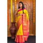 Women's Soft Lichi Silk Printed Saree With Unstitched Blouse 5.5Mtr (Yellow) - Image 3