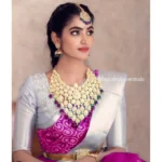 Women's Soft Lichi Silk Printed Saree With Unstitched Blouse 5.5Mtr (Pink) - Image 3