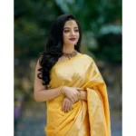 Women's Soft Lichi Silk Printed Saree With Unstitched Blouse 5.5Mtr (Yellow)