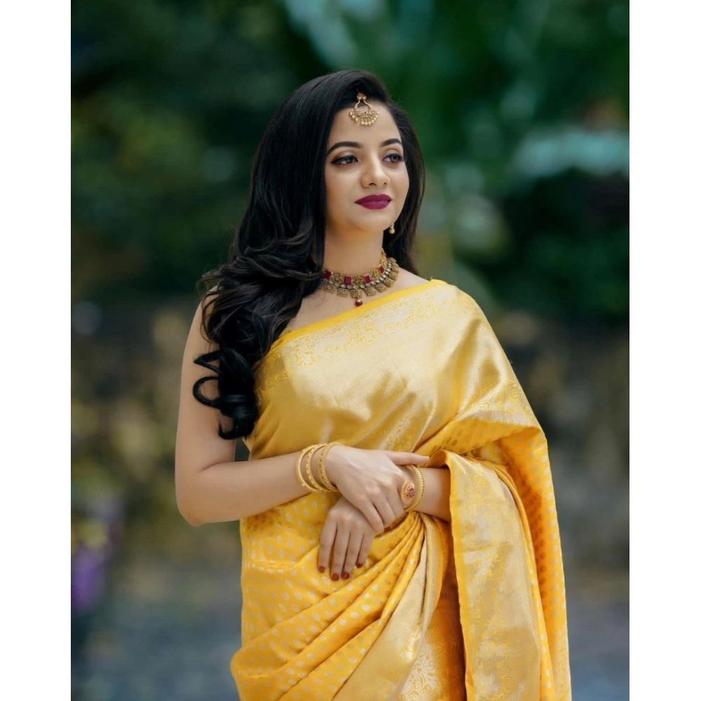 54472567276_28966b45b7_o_d-1000x1000-1.webp Women's Soft Lichi Silk Printed Saree With Unstitched Blouse 5.5Mtr (Yellow) - Image 1