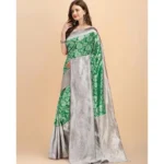 Women's Soft Lichi Silk Printed Saree With Unstitched Blouse 5.5Mtr (Green) - Image 2
