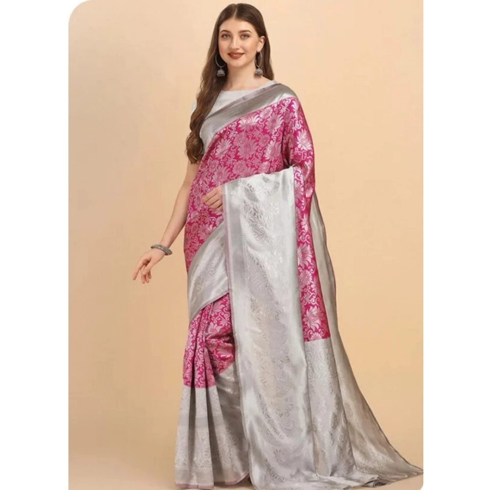 54472567481_27c27ecf06_o_d-1000x1000-1.webp Women's Soft Lichi Silk Printed Saree With Unstitched Blouse 5.5Mtr (Pink) - Image 1