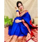 Women's Soft Lichi Silk Solid Saree With Unstitched Blouse 5.5Mtr (Blue) - Image 2
