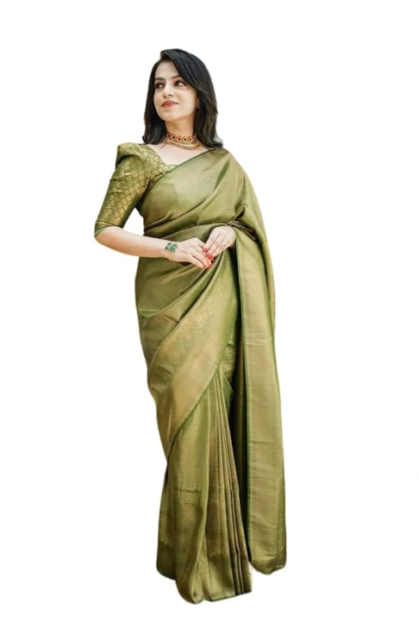 Women's Soft Lichi Silk Printed Saree With Unstitched Blouse 5.5Mtr (Green)