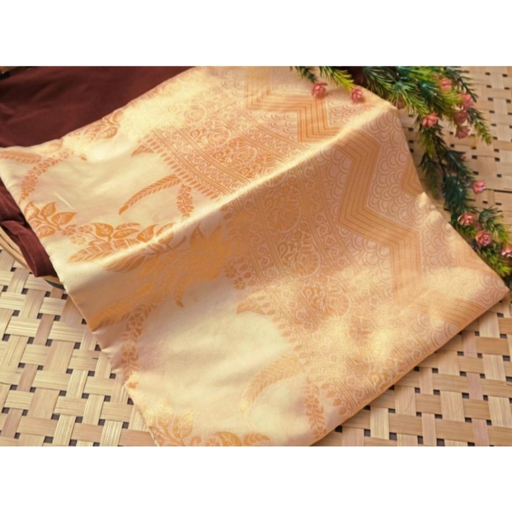 54472767059_c1bd5aa245_o_d-1000x1000-1.webp Women's Soft Lichi Silk Printed Saree With Unstitched Blouse 5.5Mtr (Golden) - Image 1