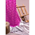 Women's Soft Lichi Silk Printed Saree With Unstitched Blouse 5.5Mtr (Pink) - Image 2
