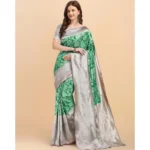Women's Soft Lichi Silk Printed Saree With Unstitched Blouse 5.5Mtr (Green) - Image 4