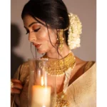 Women's Soft Lichi Silk Printed Saree With Unstitched Blouse 5.5Mtr (Golden) - Image 4