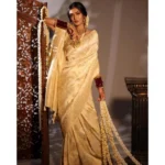 Women's Soft Lichi Silk Printed Saree With Unstitched Blouse 5.5Mtr (Golden) - Image 2