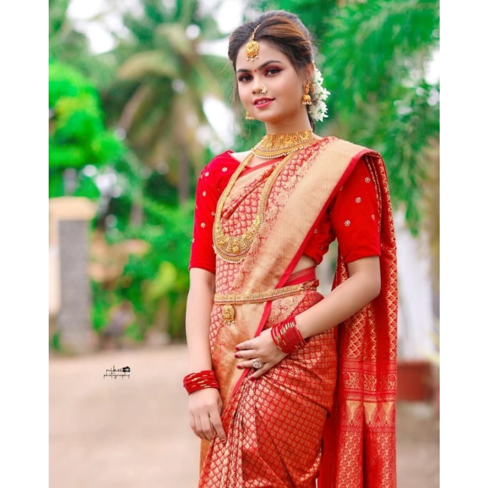54472767469_8166cbf6bf_o_d-1000x1000-1.webp Women's Soft Lichi Silk Printed Saree With Unstitched Blouse 5.5Mtr (Red) - Image 1