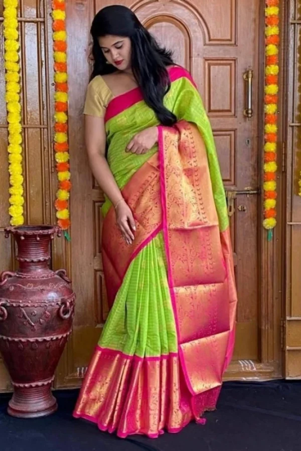 Women's Soft Lichi Silk Printed Saree With Unstitched Blouse 5.5Mtr (Green)