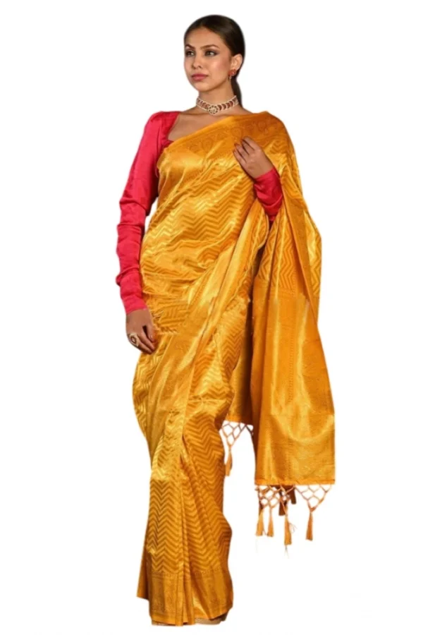 Women's Soft Lichi Silk Woven Saree With Unstitched Blouse 5.5Mtr (Yellow)
