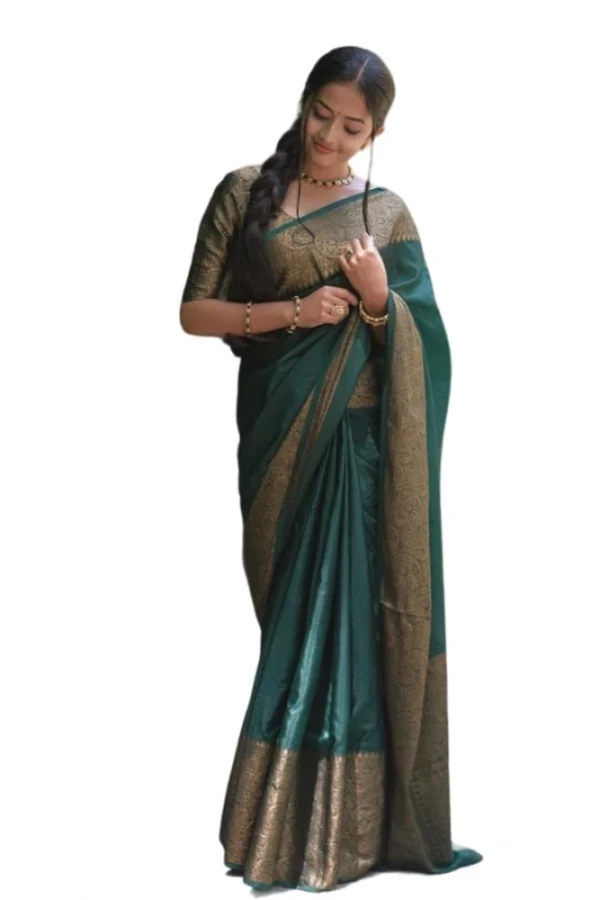 Women's Soft Lichi Silk Solid Saree With Unstitched Blouse 5.5Mtr (Green)