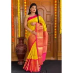 Women's Soft Lichi Silk Printed Saree With Unstitched Blouse 5.5Mtr (Yellow) - Image 2