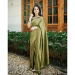 Women's Soft Lichi Silk Printed Saree With Unstitched Blouse 5.5Mtr (Green) - Image 3