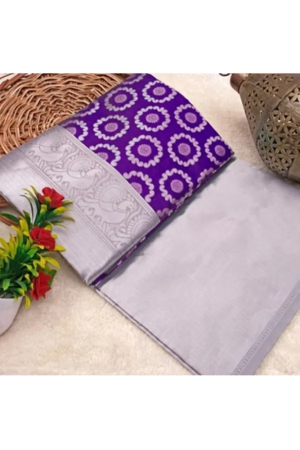 Women's Soft Lichi Silk Printed Saree With Unstitched Blouse 5.5Mtr (Purple)