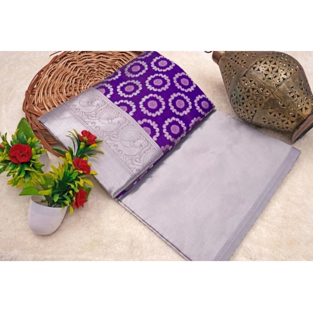 54472835683_f80650abb8_o_d-1000x1000-1.webp Women's Soft Lichi Silk Printed Saree With Unstitched Blouse 5.5Mtr (Purple) - Image 1