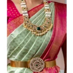 Women's Soft Lichi Silk Printed Saree With Unstitched Blouse 5.5Mtr (Light Green) - Image 2