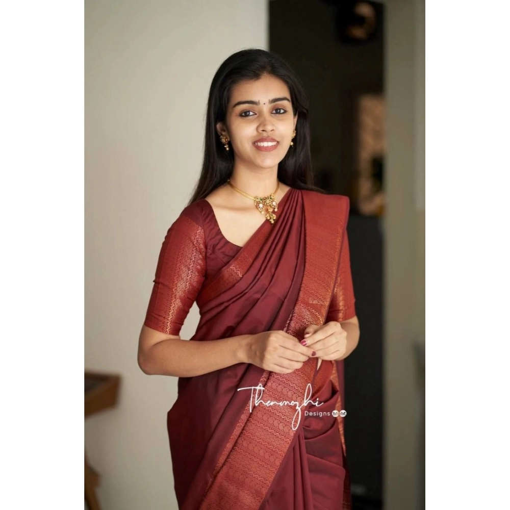 54472835888_cd4ba3a106_o_d-1000x1000-1.webp Women's Soft Lichi Silk Solid Saree With Unstitched Blouse 5.5Mtr (Maroon) - Image 1