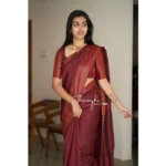 Women's Soft Lichi Silk Solid Saree With Unstitched Blouse 5.5Mtr (Maroon) - Image 2