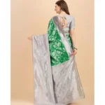 Women's Soft Lichi Silk Printed Saree With Unstitched Blouse 5.5Mtr (Green) - Image 3