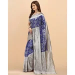 Women's Soft Lichi Silk Printed Saree With Unstitched Blouse 5.5Mtr (Blue) - Image 3