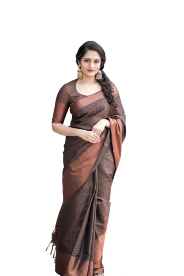 Women's Soft Lichi Silk Printed Saree With Unstitched Blouse 5.5Mtr (Brown)