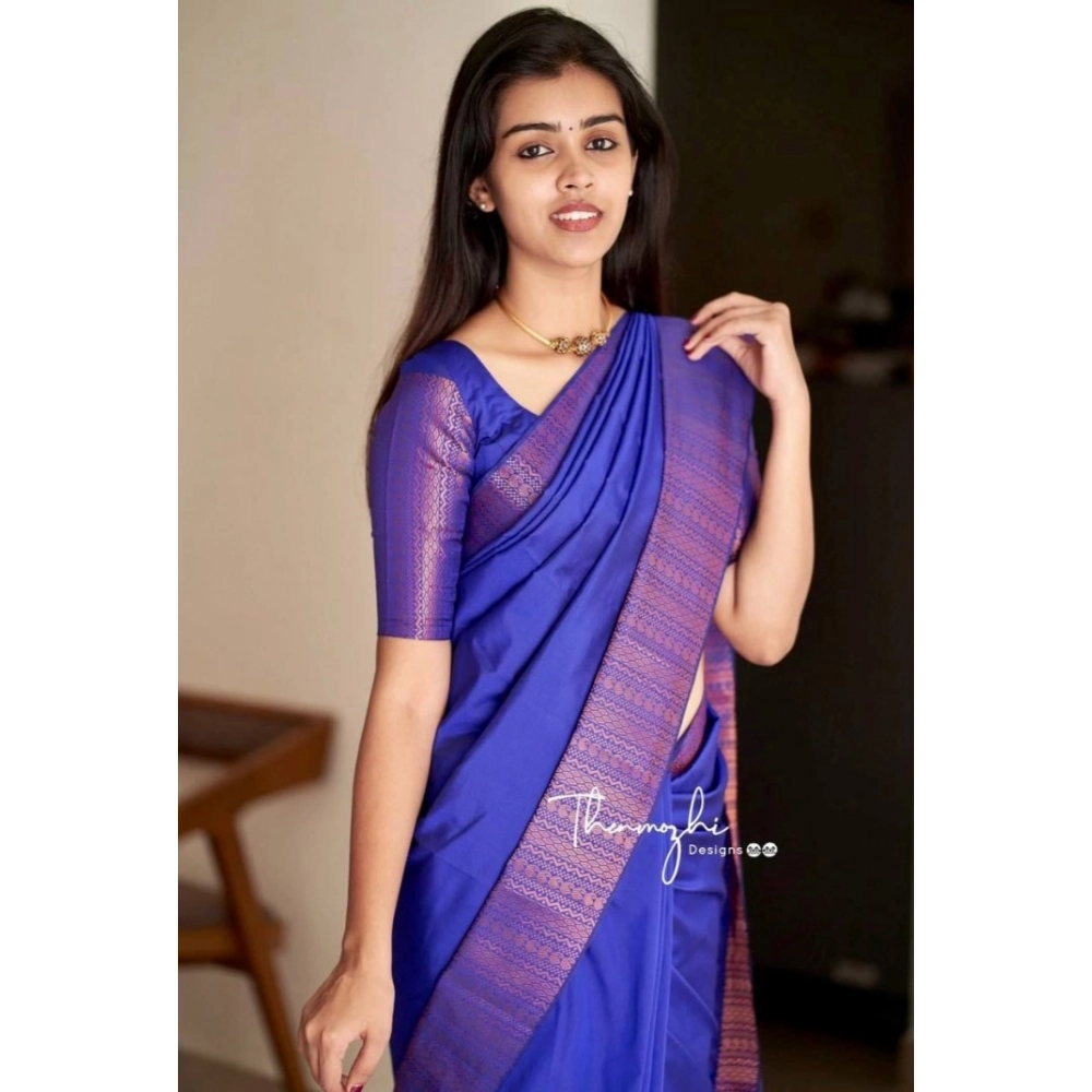 54472923595_d9cde424cf_o_d-1000x1000-1.webp Women's Soft Lichi Silk Solid Saree With Unstitched Blouse 5.5Mtr (Blue) - Image 1
