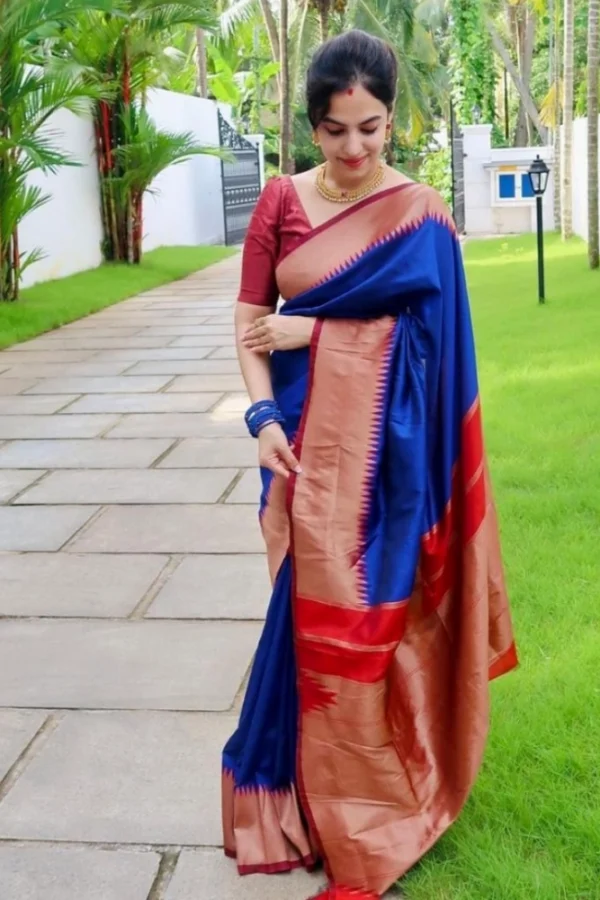 Women's Soft Lichi Silk Solid Saree With Unstitched Blouse 5.5Mtr (Blue)