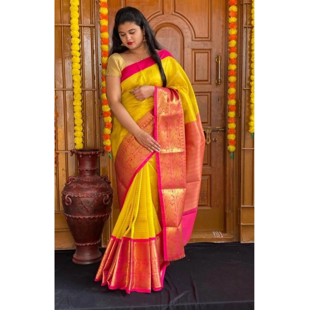 54472923710_c5a84f66d1_o_d-1000x1000-1.webp Women's Soft Lichi Silk Printed Saree With Unstitched Blouse 5.5Mtr (Yellow) - Image 1