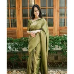 Women's Soft Lichi Silk Printed Saree With Unstitched Blouse 5.5Mtr (Green) - Image 2
