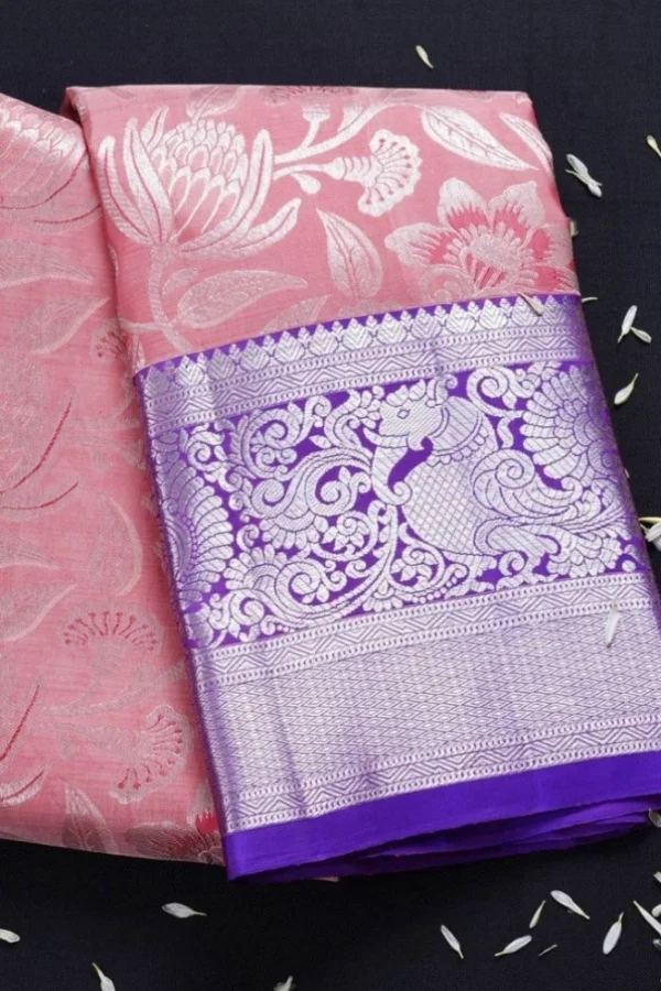 Women's Soft Lichi Silk Printed Saree With Unstitched Blouse 5.5Mtr (Purple)