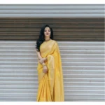 Women's Soft Lichi Silk Printed Saree With Unstitched Blouse 5.5Mtr (Yellow) - Image 4