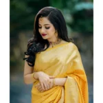 Women's Soft Lichi Silk Printed Saree With Unstitched Blouse 5.5Mtr (Yellow) - Image 2
