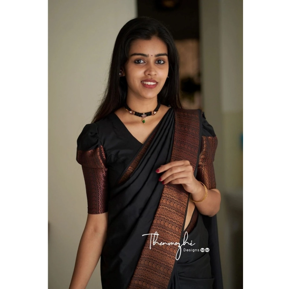 54472923910_6de69e022c_o_d-1000x1000-1.webp Women's Soft Lichi Silk Solid Saree With Unstitched Blouse 5.5Mtr (Black) - Image 1