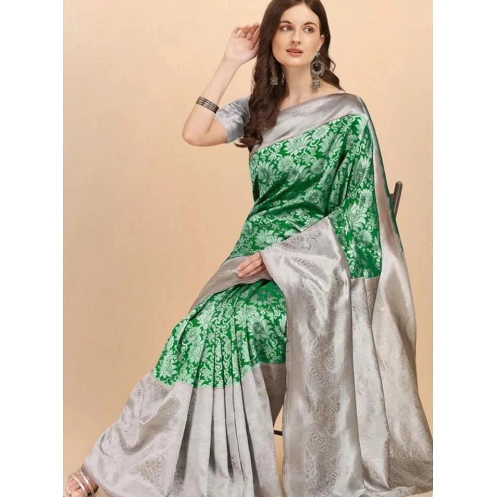 54472924025_08139c38db_o_d-1000x1000-1.webp Women's Soft Lichi Silk Printed Saree With Unstitched Blouse 5.5Mtr (Green) - Image 1