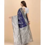 Women's Soft Lichi Silk Printed Saree With Unstitched Blouse 5.5Mtr (Blue) - Image 2