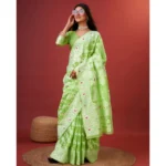 Women's Cotton Silk Printed Saree With Unstitched Blouse 5.5Mtr (Light Green) - Image 2