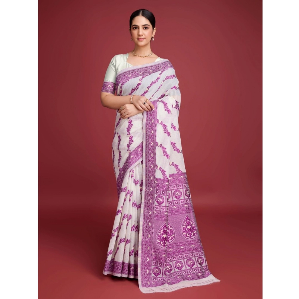 54522775846_55cf40df25_o_d-1000x1000-1.webp Women's Jamdani Cotton Silk Printed Saree With Unstitched Blouse 5.5Mtr (Wine) - Image 1